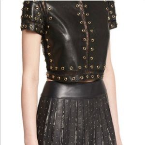 NWT! Alice and Olivia black leather/lace miniskirt